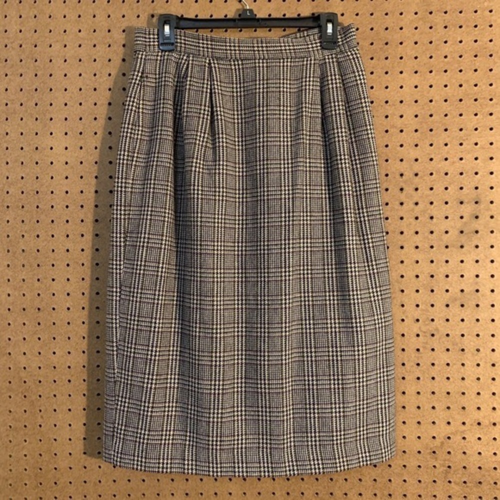 VTG Leslie Fay Wool Midi Skirt Pencil Purple Plaid Academia Preppy Old Money 12 - Picture 2 of 6
